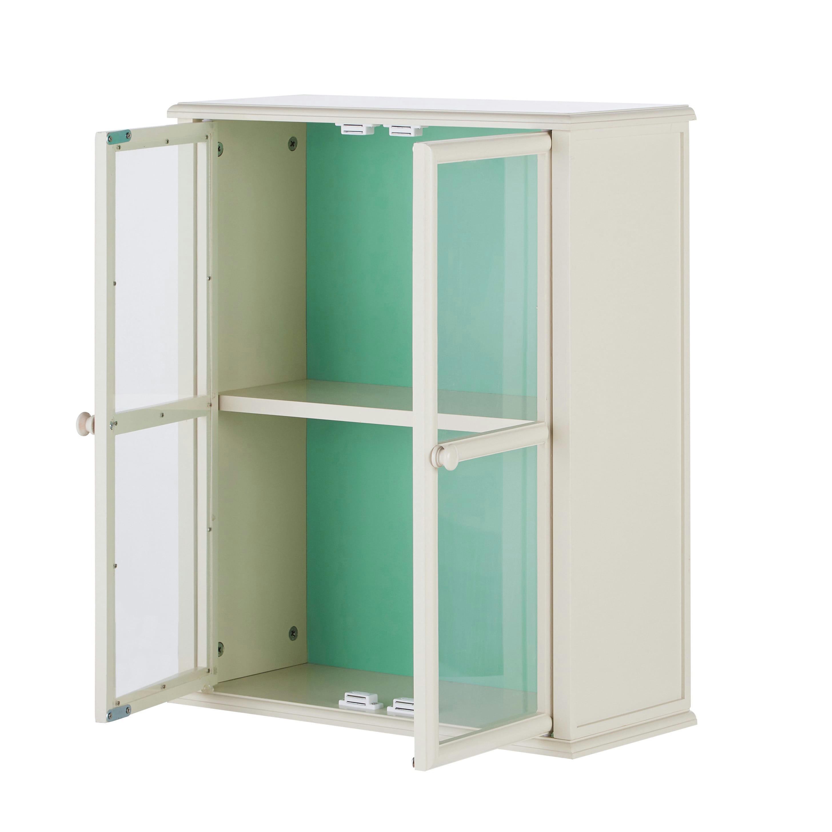 CAMILA - Etagère murale blanche 2 portes en verre