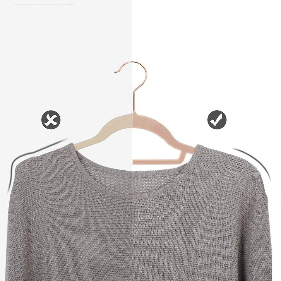 Set van 50 fluwelen Kledinghangers met Anti-Slip, Roze Hangers met Gouden Haak