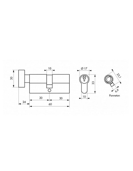 Cylindre de serrure à bouton STD UNIKEY (achetez-en plusieurs, ouvrez avec la même clé),40Bx40mm, 3 clés, laiton - THIRARD