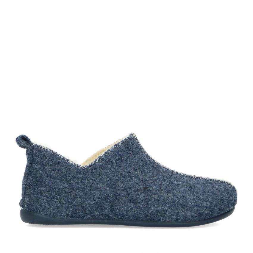 Manfield Blauwe pantoffels met wol