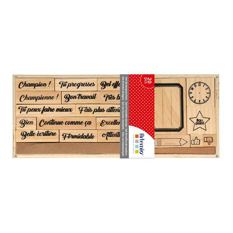 ÉCOLE - Set de 20 tampons en bois école