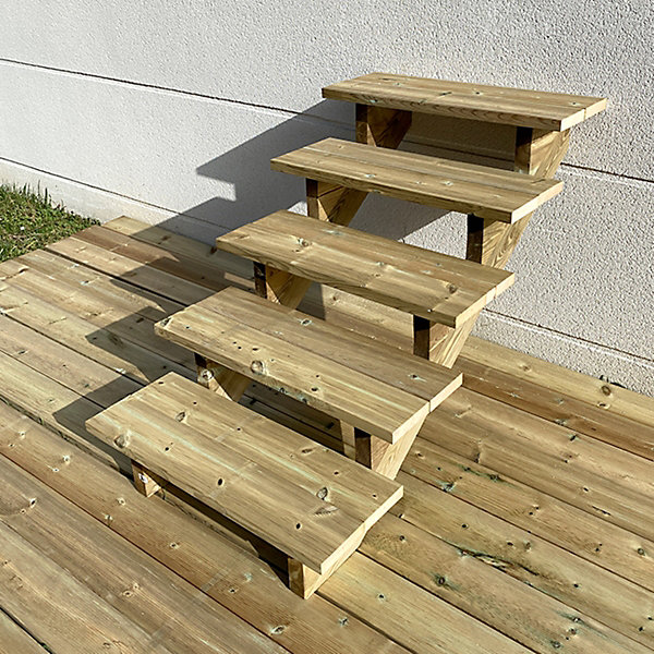 BERLIN Escalier extérieur bois 5 marches H 88cm L-80cm - sans contre marche