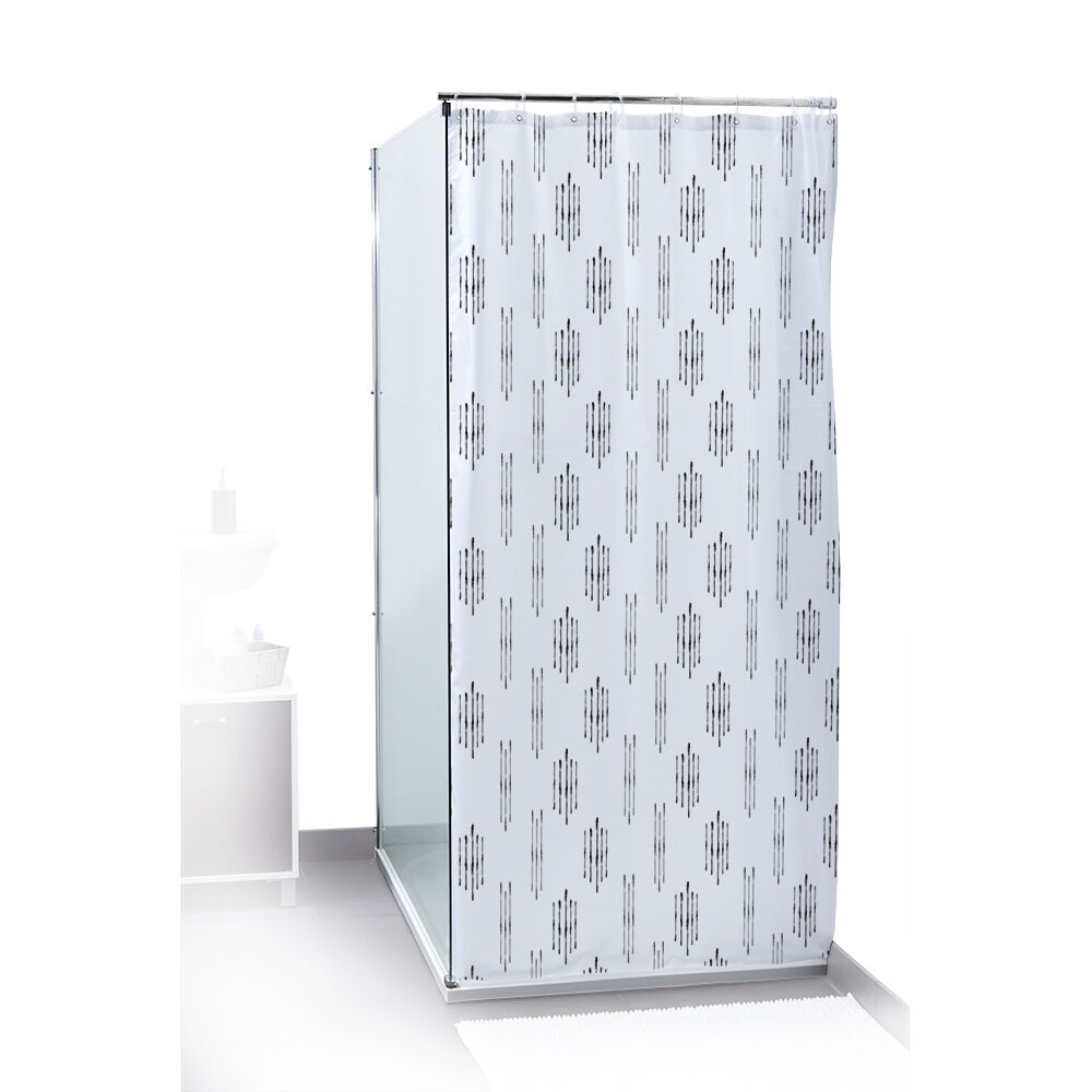 Rideau de douche motif graphique blanc noir 180x200cm 100% polyester