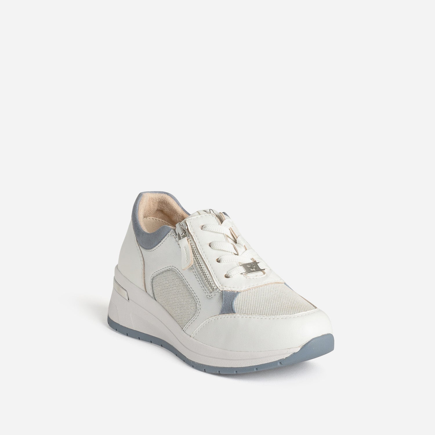 Tennis CAPRICE blanche, blanc argenté bi-matière