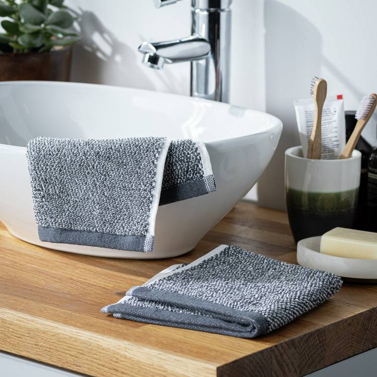 Habitat Marl 2 Pack Face Cloth - Black