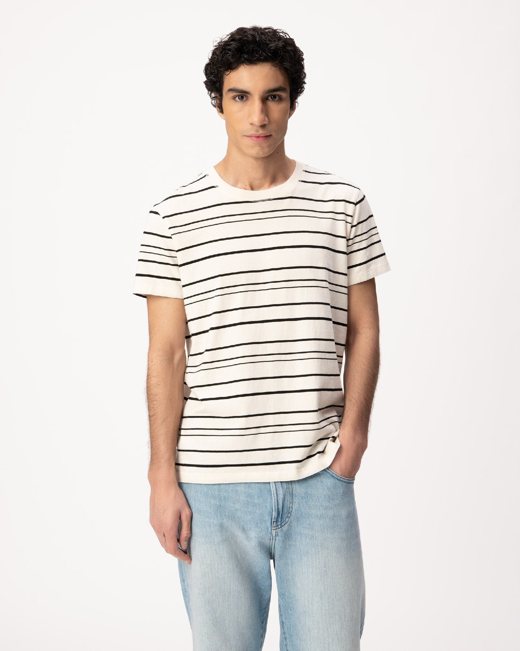 T-shirt blanc motif rayures noires Homme