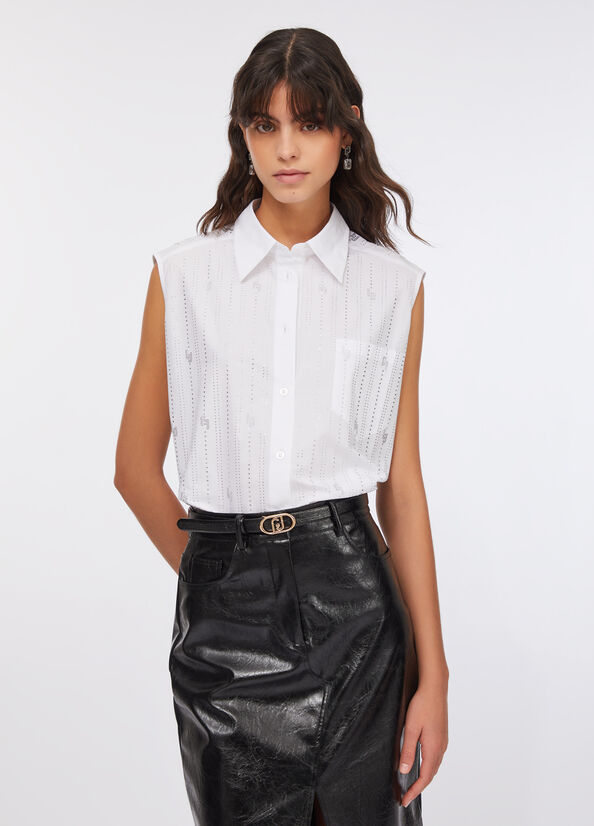 Top in cotone con strass