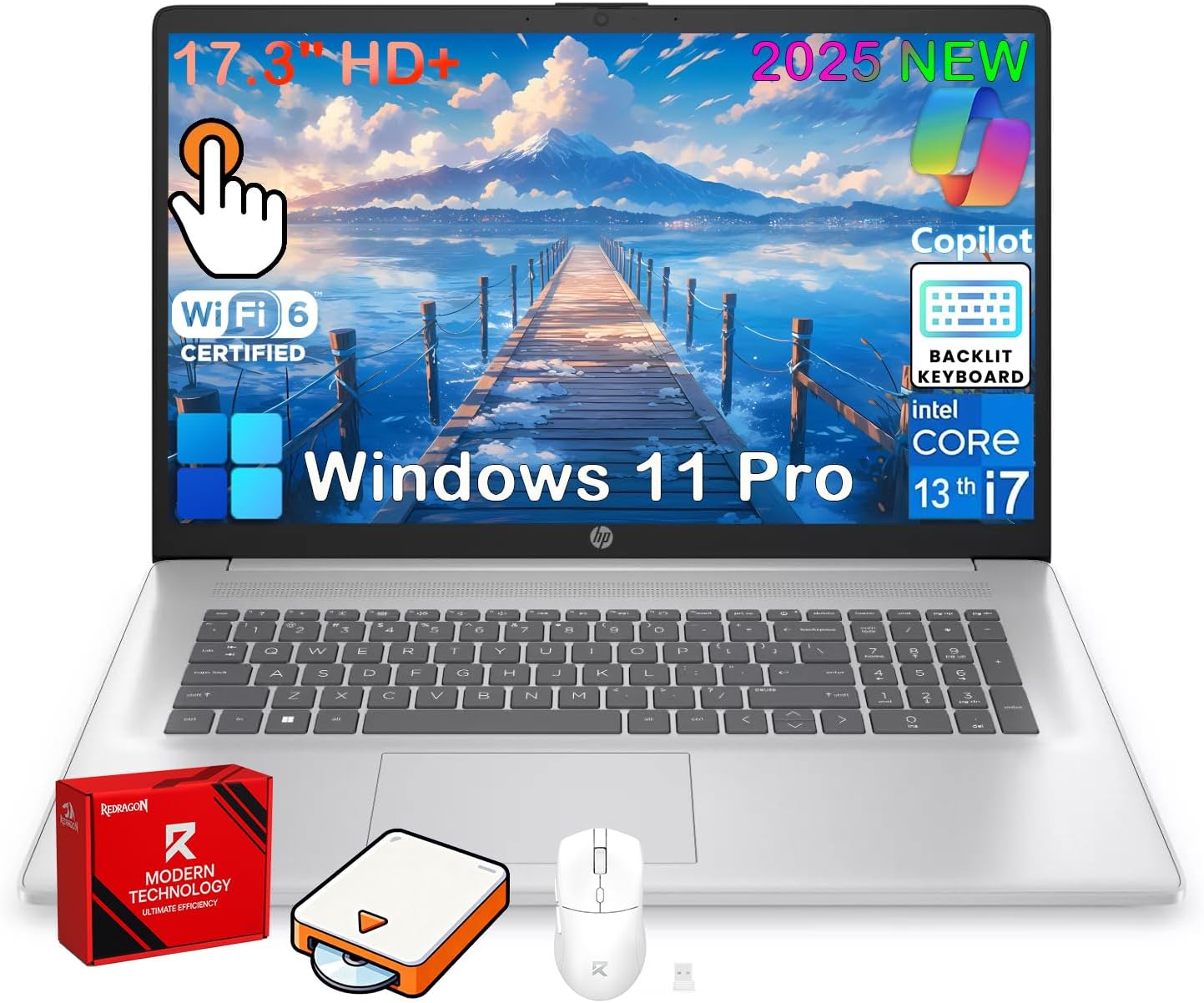 HP 17 inch Touchscreen Laptop Computer  32GB RAM  1TB SSD  17.3 HD+ Touch  Intel 10 Core i7 1355U  Backlit Keyboard  Copilot AI  Wi-Fi 6  Windows 11 Pro  Long Battery Life  Laptop for Business