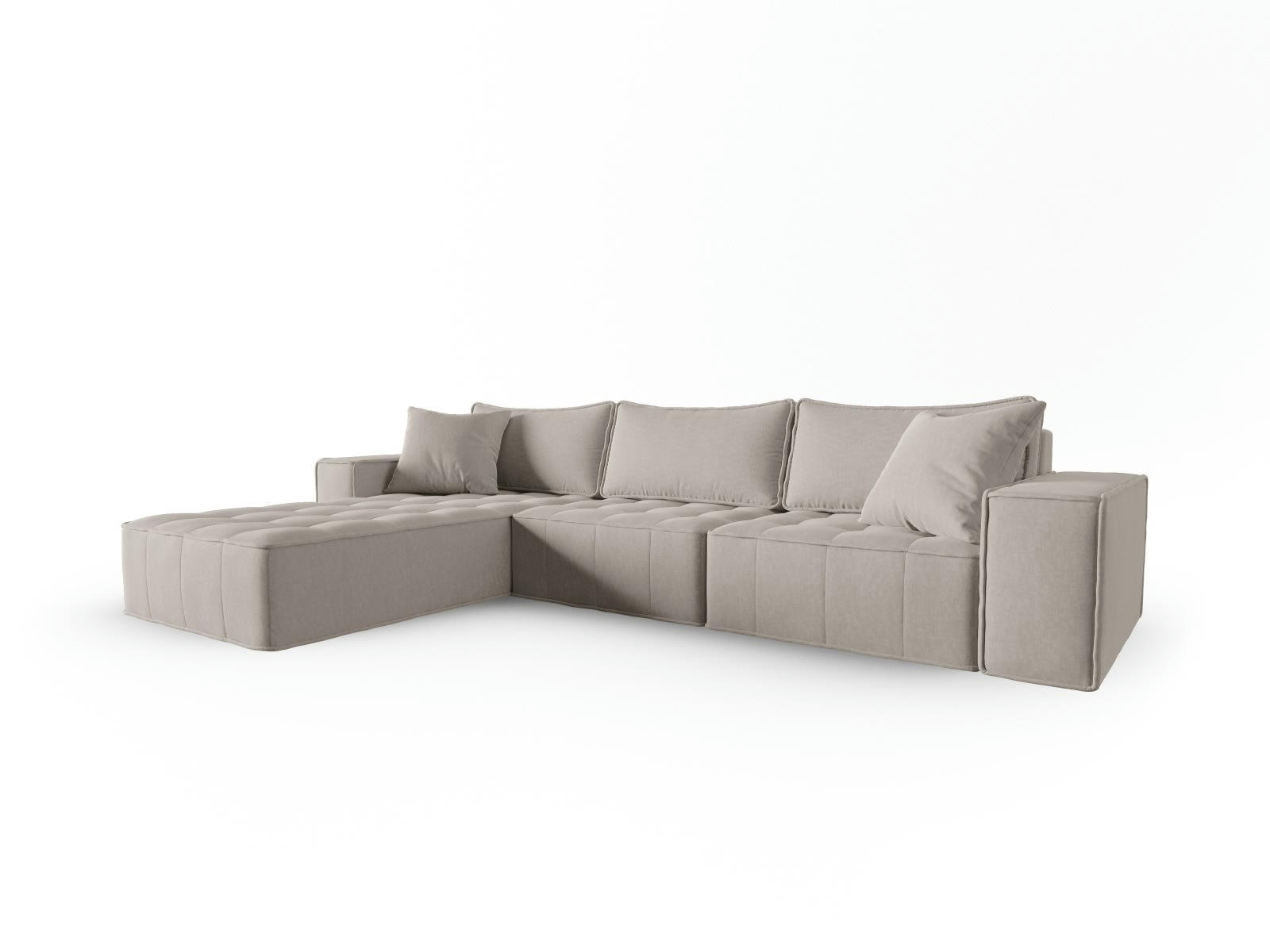 MIKE - Canapé d'angle gauche 5 places en tissu structurel gris clair