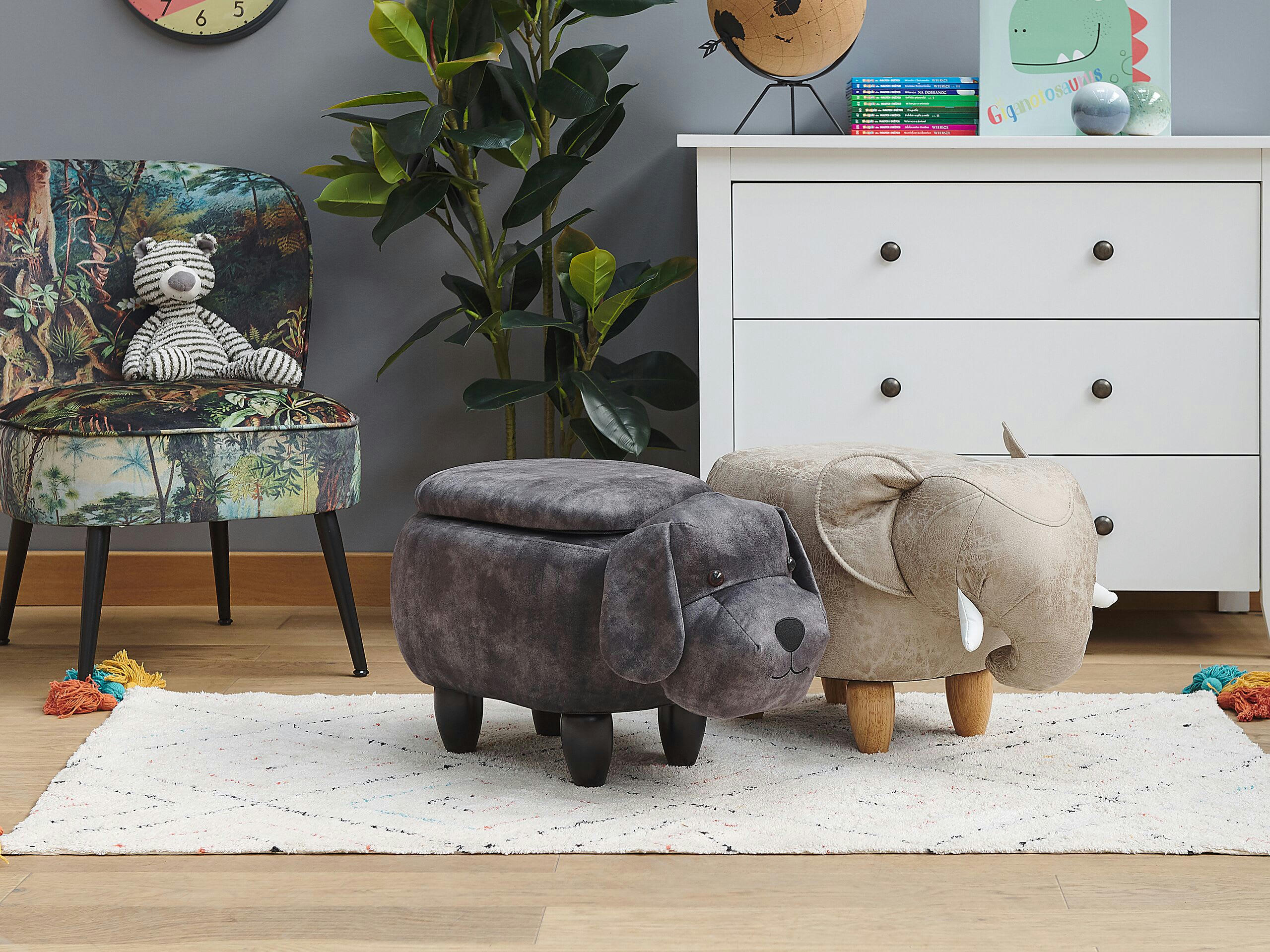 DOGGY - Tabouret enfant en velours gris foncé