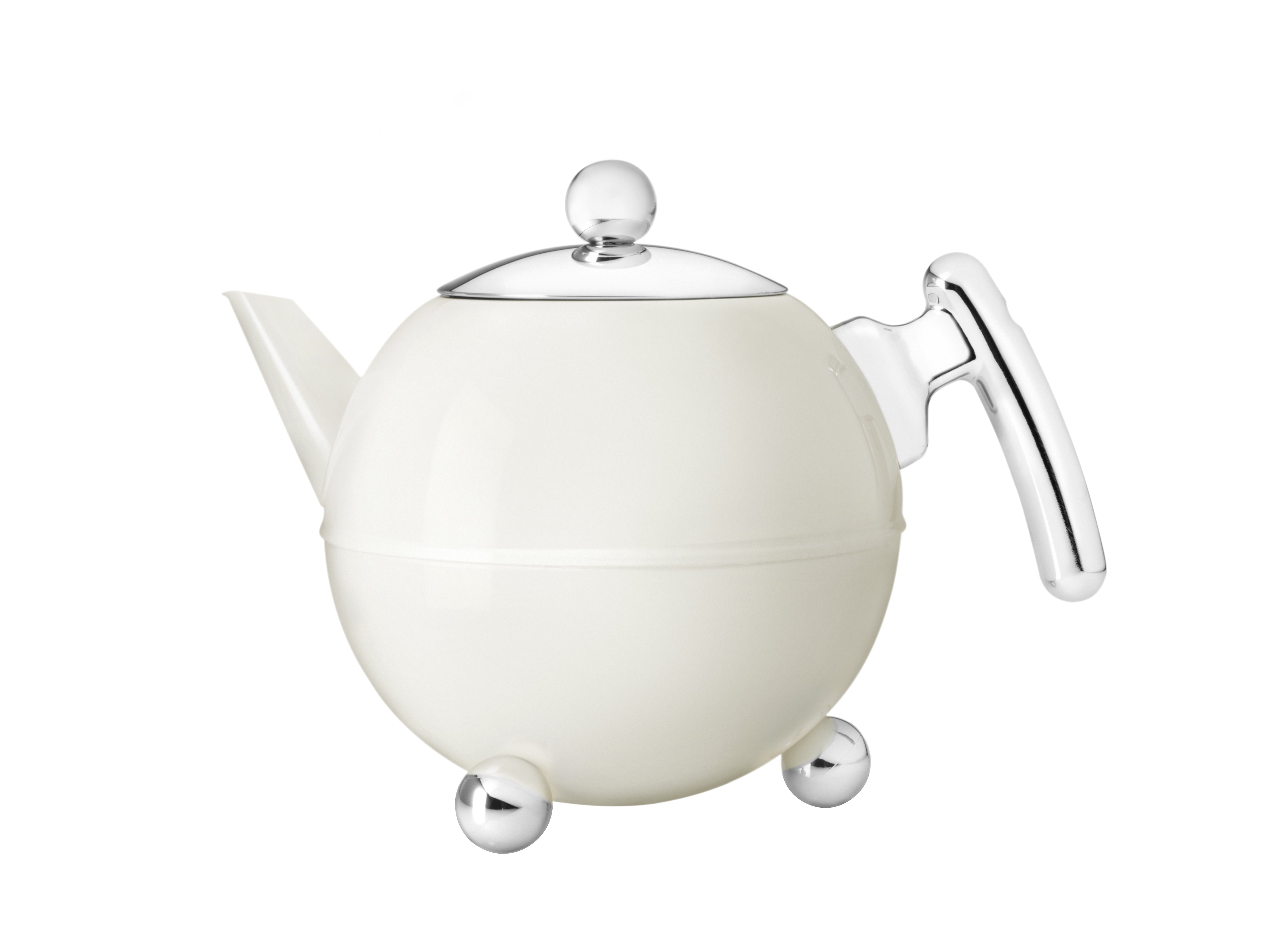 Bredemeijer - Duet® Bella Ronde – Dubbelwandige Theepot – 1,2 liter - RVS - Warm wit