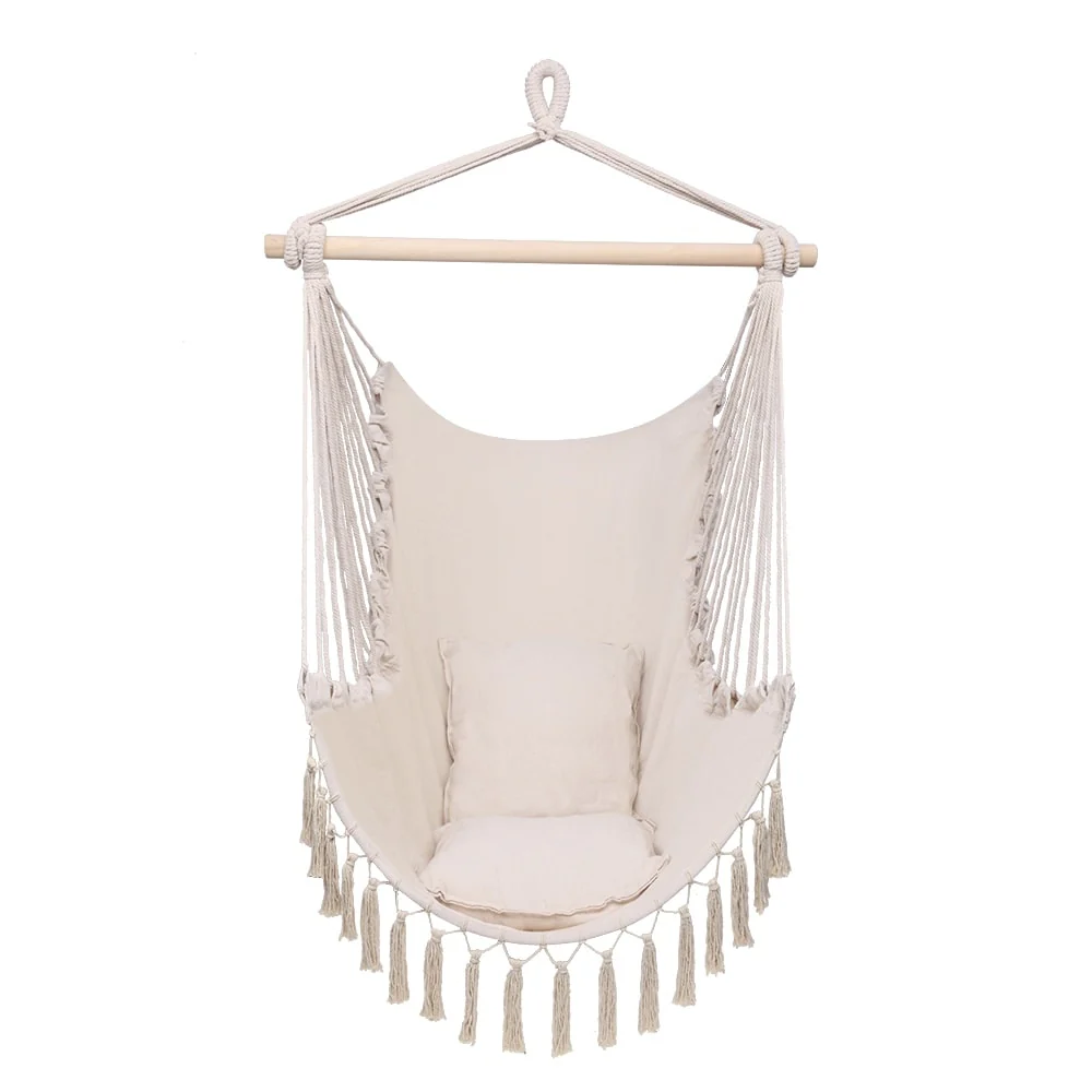 Outdoor/Indoor Pillow Tassel Hanging Chair Beige/Grey