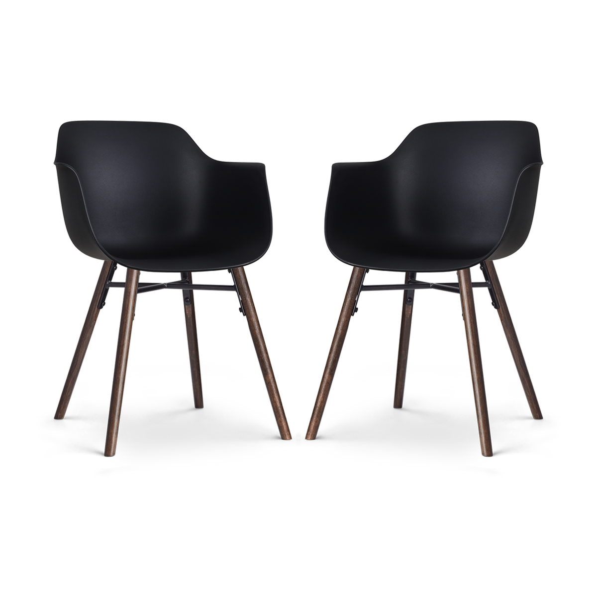 Nolon Nena-Puk Eetkamerstoelen Set van 2 - Zwart - Walnoot Poten