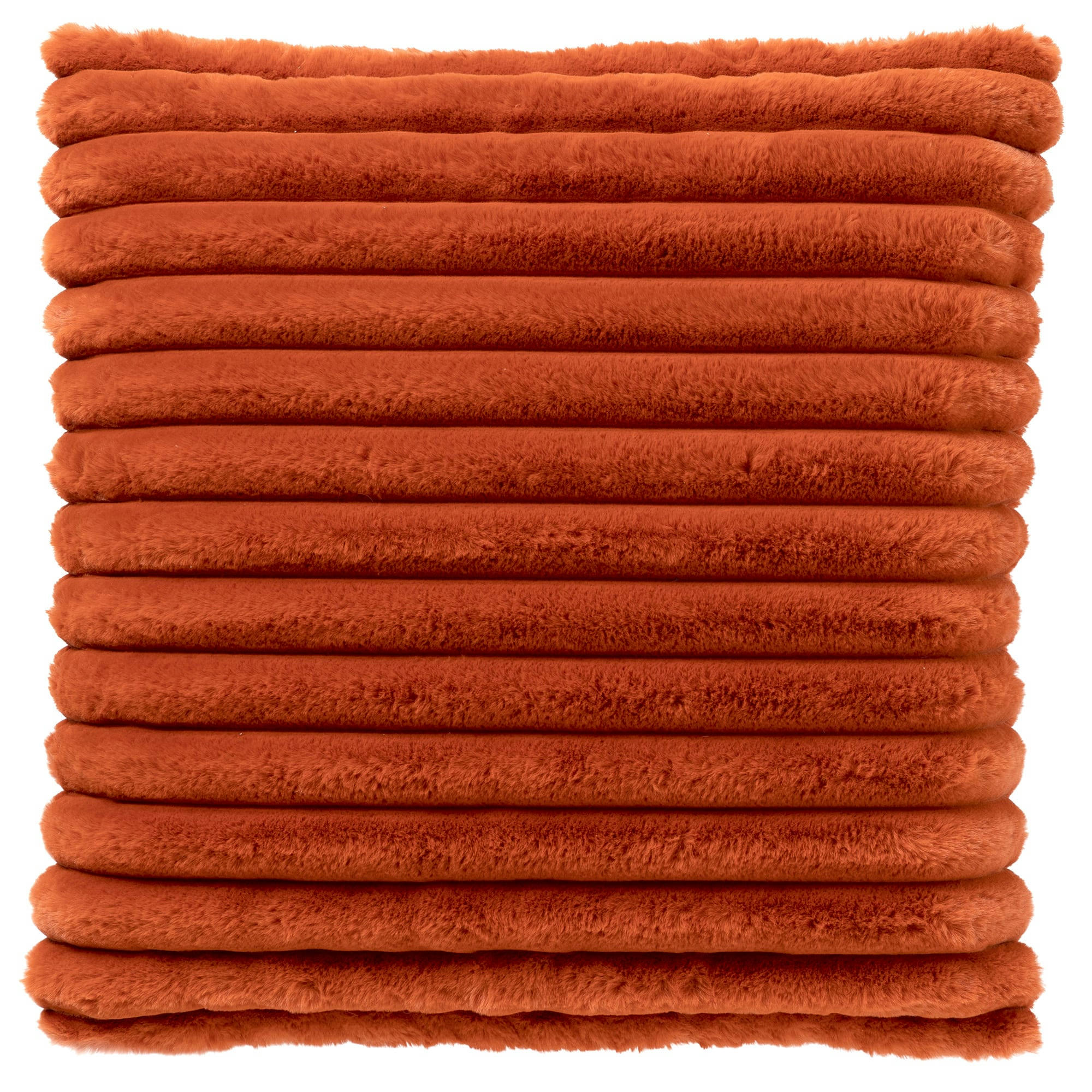 - Housse de coussin orange fausse fourrure-50x50 cm avec motif rayé