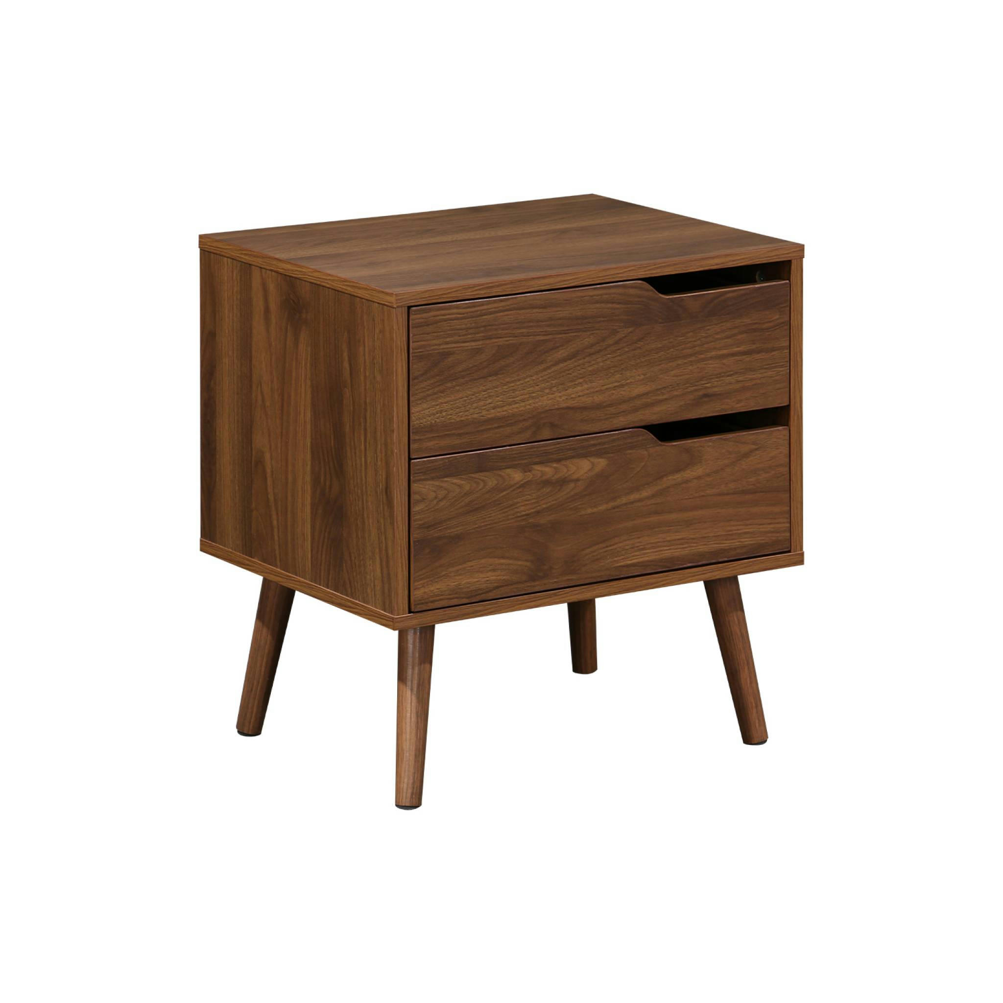 NEPAL - Table de chevet décor bois teinté noyer