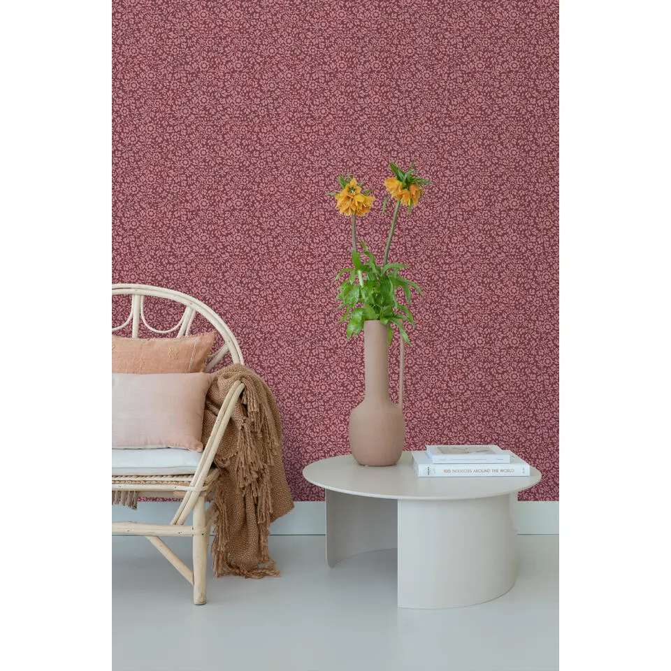 ESTAhome behang bloemetjes aubergine paars - 50 x 900 cm