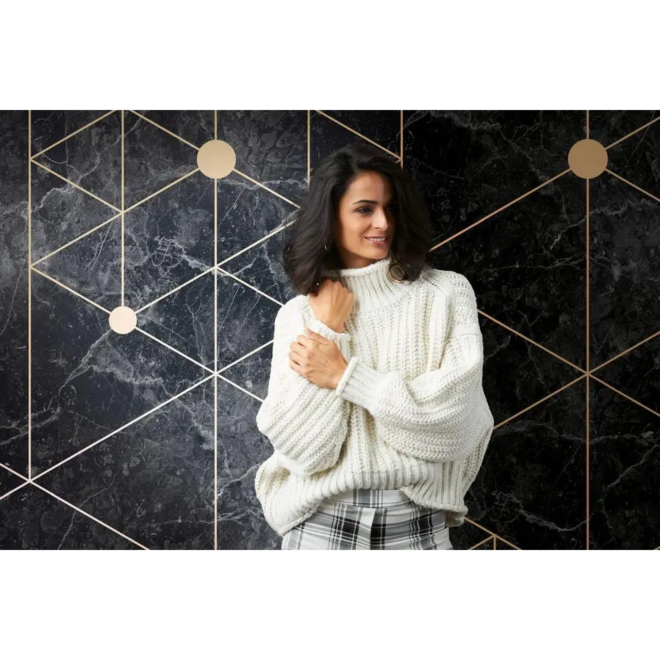 One Wall one Role fotobehang geometrische vormen goud en zwart - 371 x 280 cm