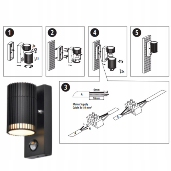 Lampa Ogrodowa Kinkiet z Czujnikiem Ruchu AXIS PIR Estilo IP44 GU10 Czarna