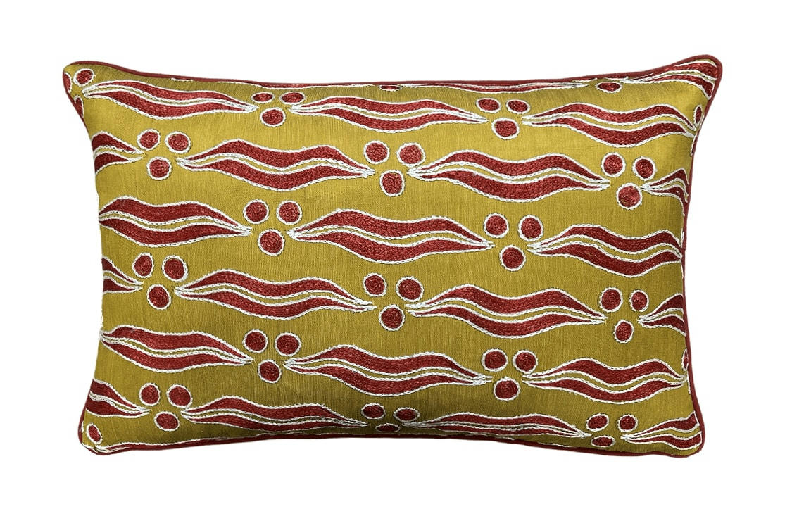 - Housse de coussin double soie ikat brodé  40x60 marron