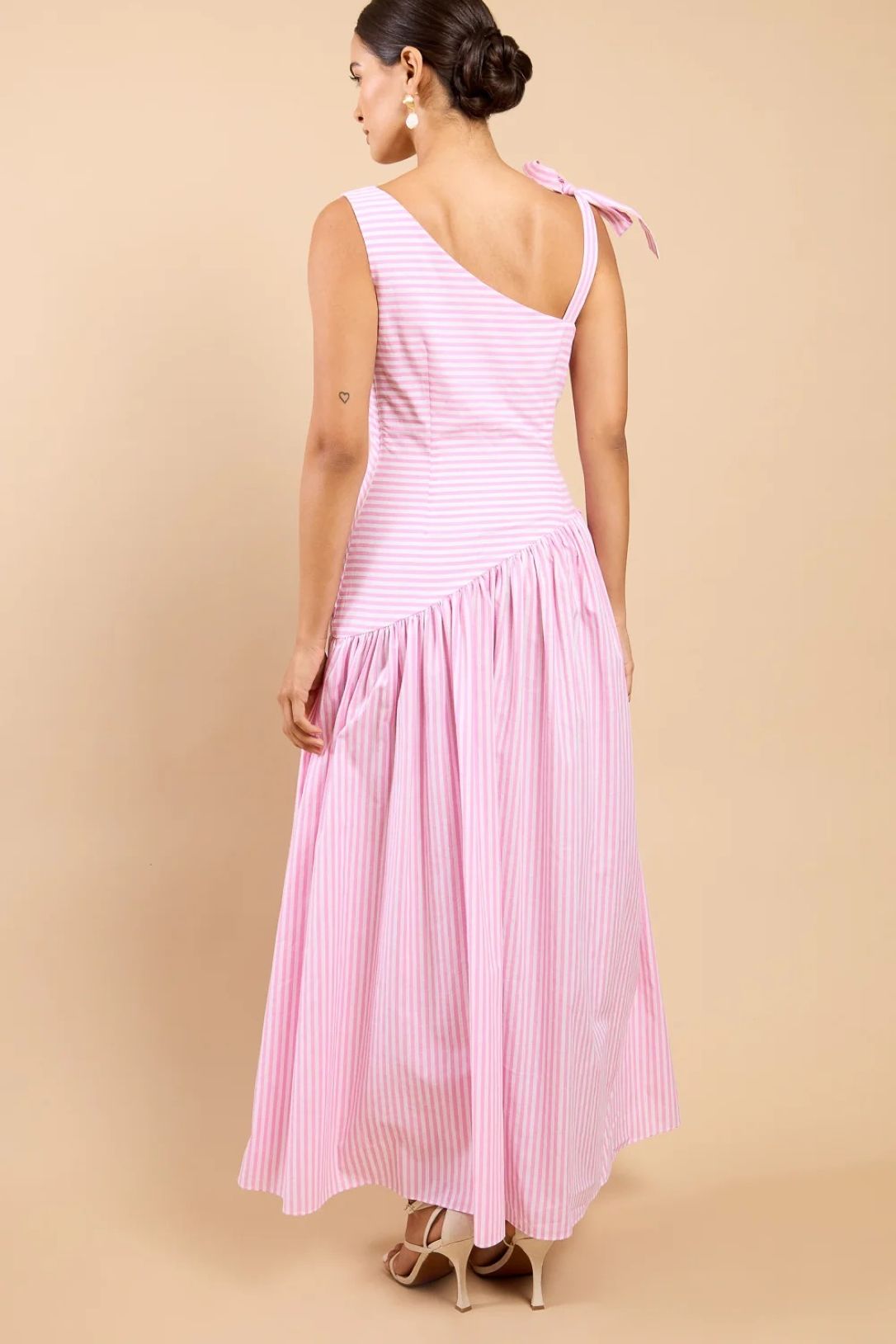 Little Mistress Pink Stripe Asymmetric Midaxi Dress