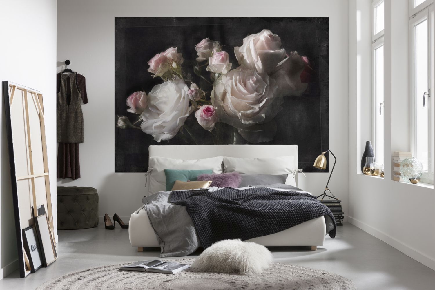 Sanders & Sanders fotobehang bloemen zwart, wit en roze - 254 x 184 cm - 612300