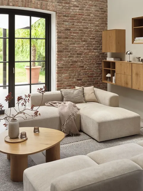 Sofamodul SKEJBY chaiselong højre beige stof