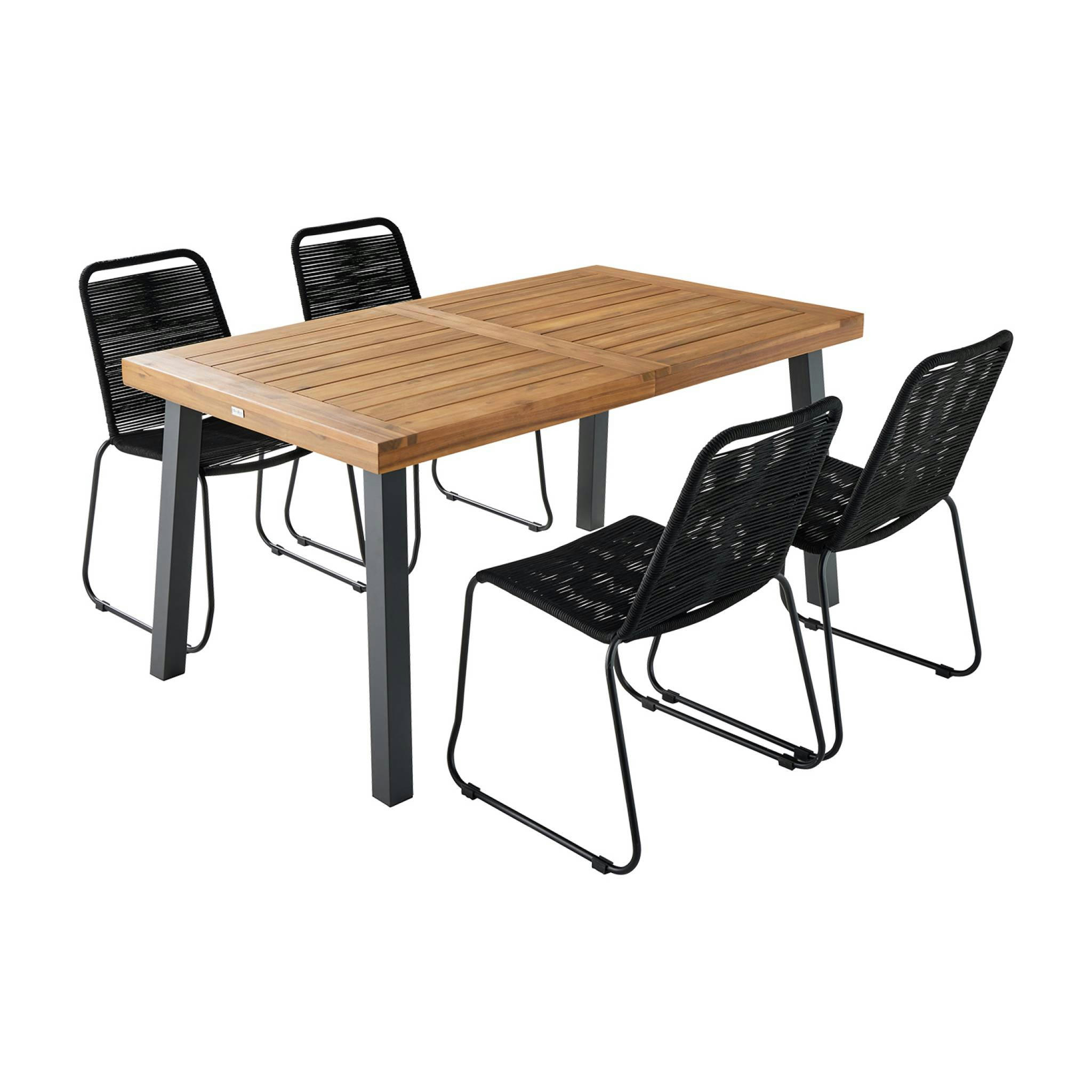 SANTANA + BRASILIA - Table indoor/outdoor + 4 chaises corde noires