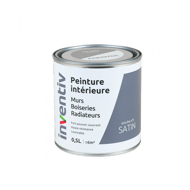 Peinture pour mur boiserie radiateur Gris Zinc n°3 satiné 0,5 L INVENTIV