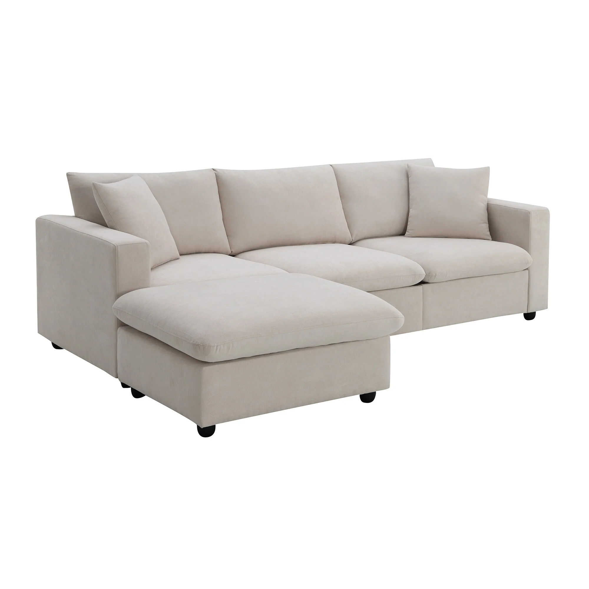 Modern L Shaped Sectional Sofa with Convertible Ottoman and Pocket Spring Cushions for Small Living Rooms or Apartments