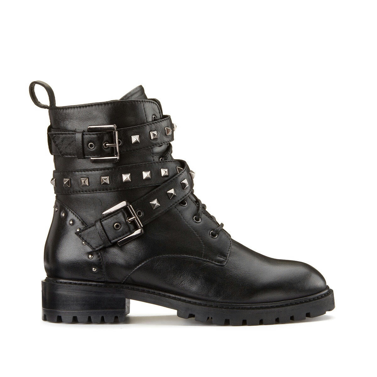 Bottines en cuir avec clous, semelle crantée