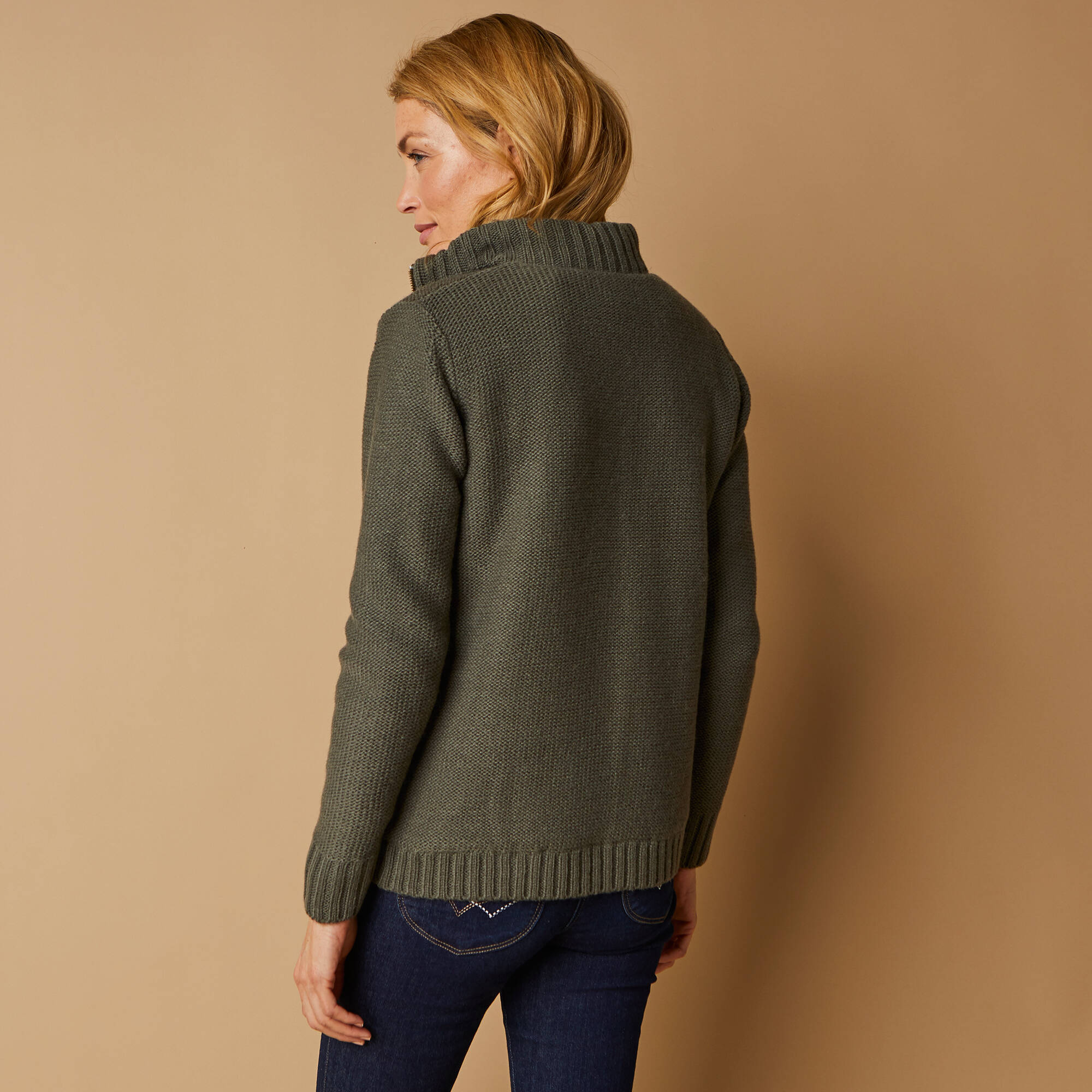 Gilet zippé 30% laine fourré "maille peluche"