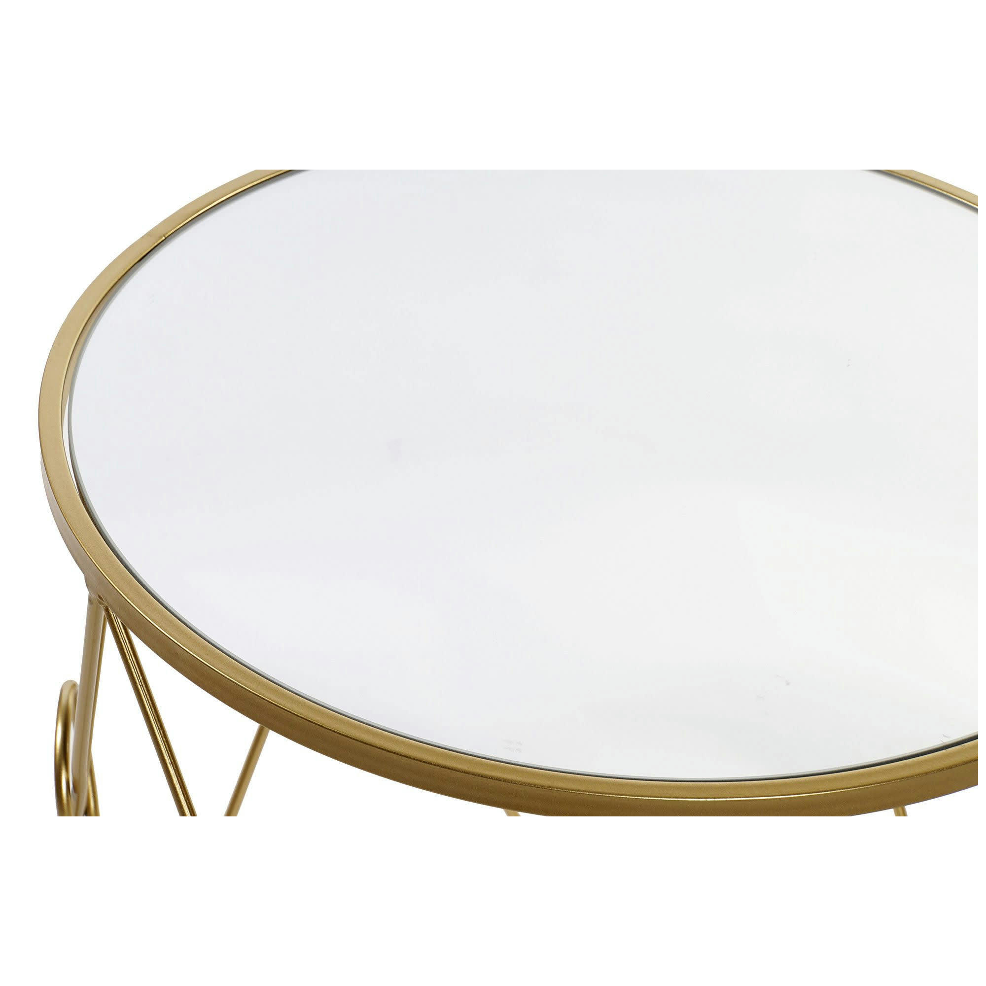 - Set de 2 tables rondes métal doré et miroir - 50x50x51cm