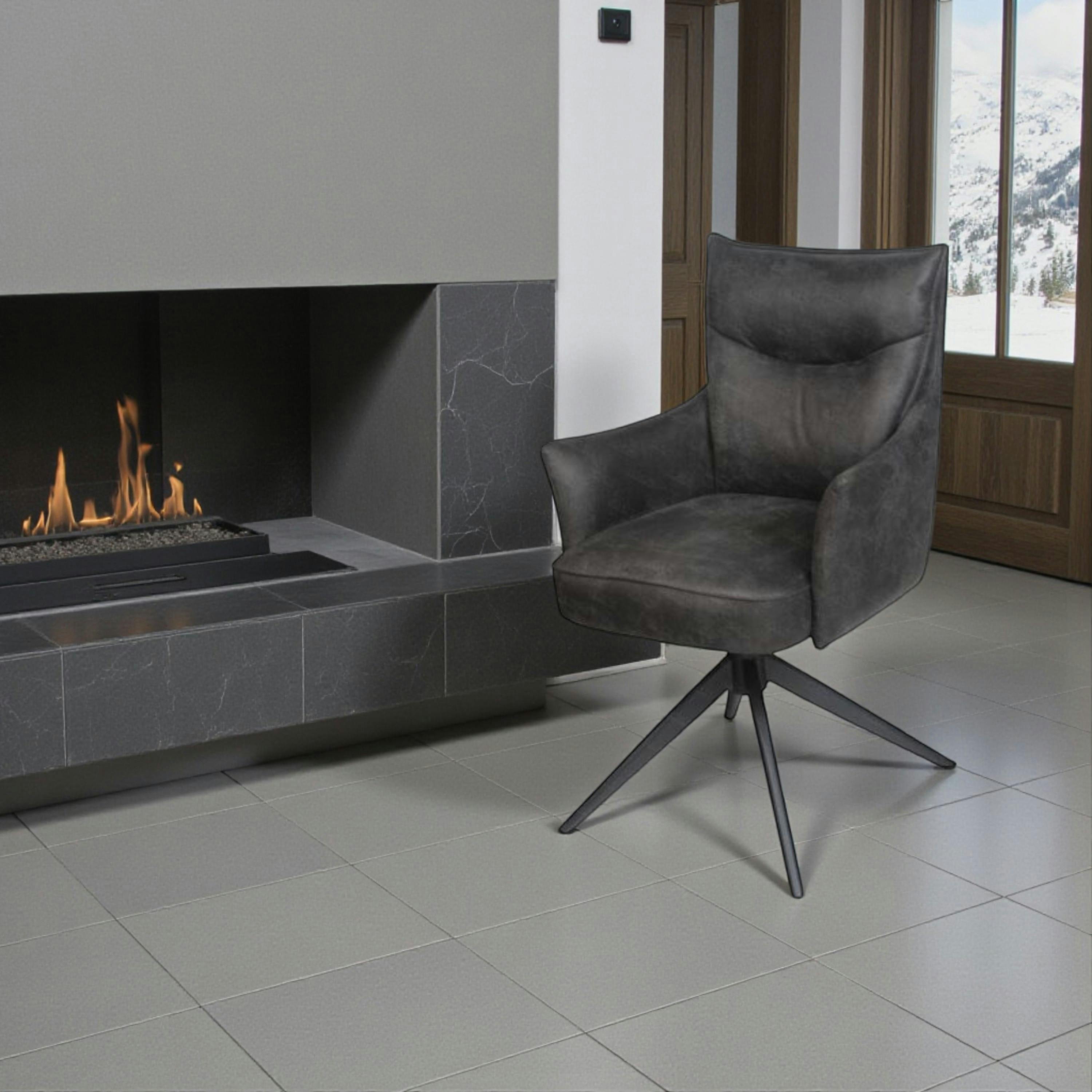 Fauteuil de table pivotant gris foncé à poignée (lot de 2) LOMBARDIE