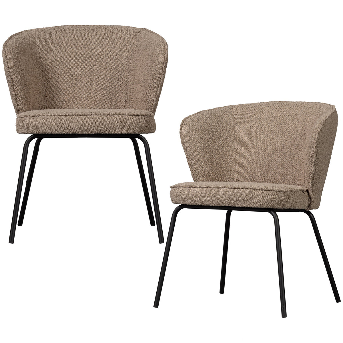 WOOOD eetkamerstoelen Admit - Bouclé - Beige - Set van 2