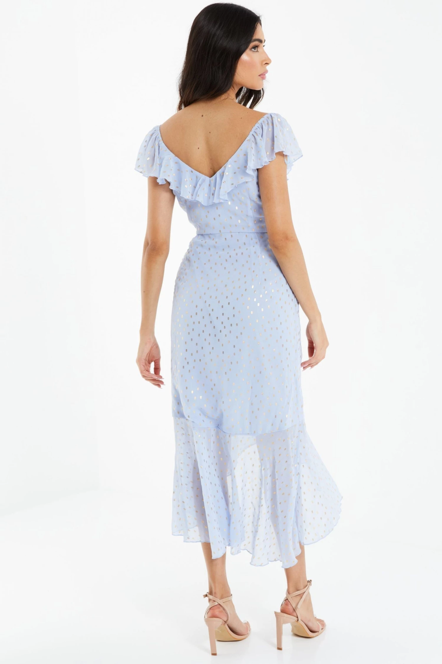 Quiz Light Blue Chiffon Wrap Midi Dress