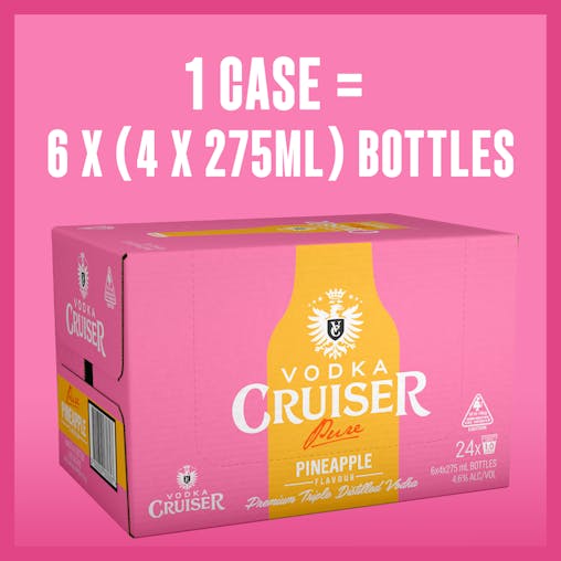 Vodka Cruiser Pure Pineapple, Refreshing Flavoured Pre-Mixed Vodka Drink, 4.6% ABV, 275mL (Case of 24 Bottles)