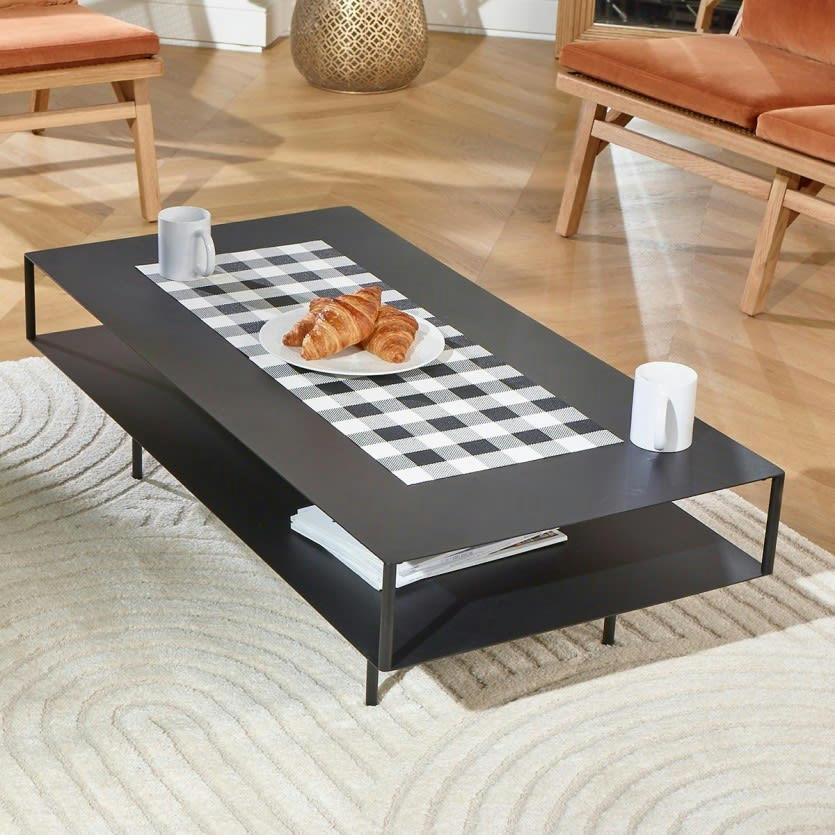 CHELSEA - Table basse double plateau rectangle métal Noir