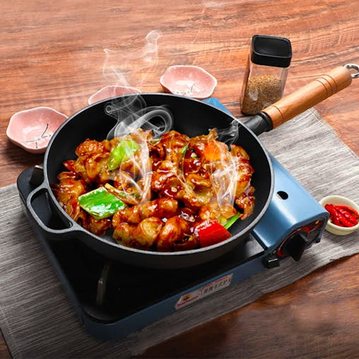 SOGA Round Cast Iron Frying Pan Skillet Steak Sizzle Platter with Helper Handle 25cm