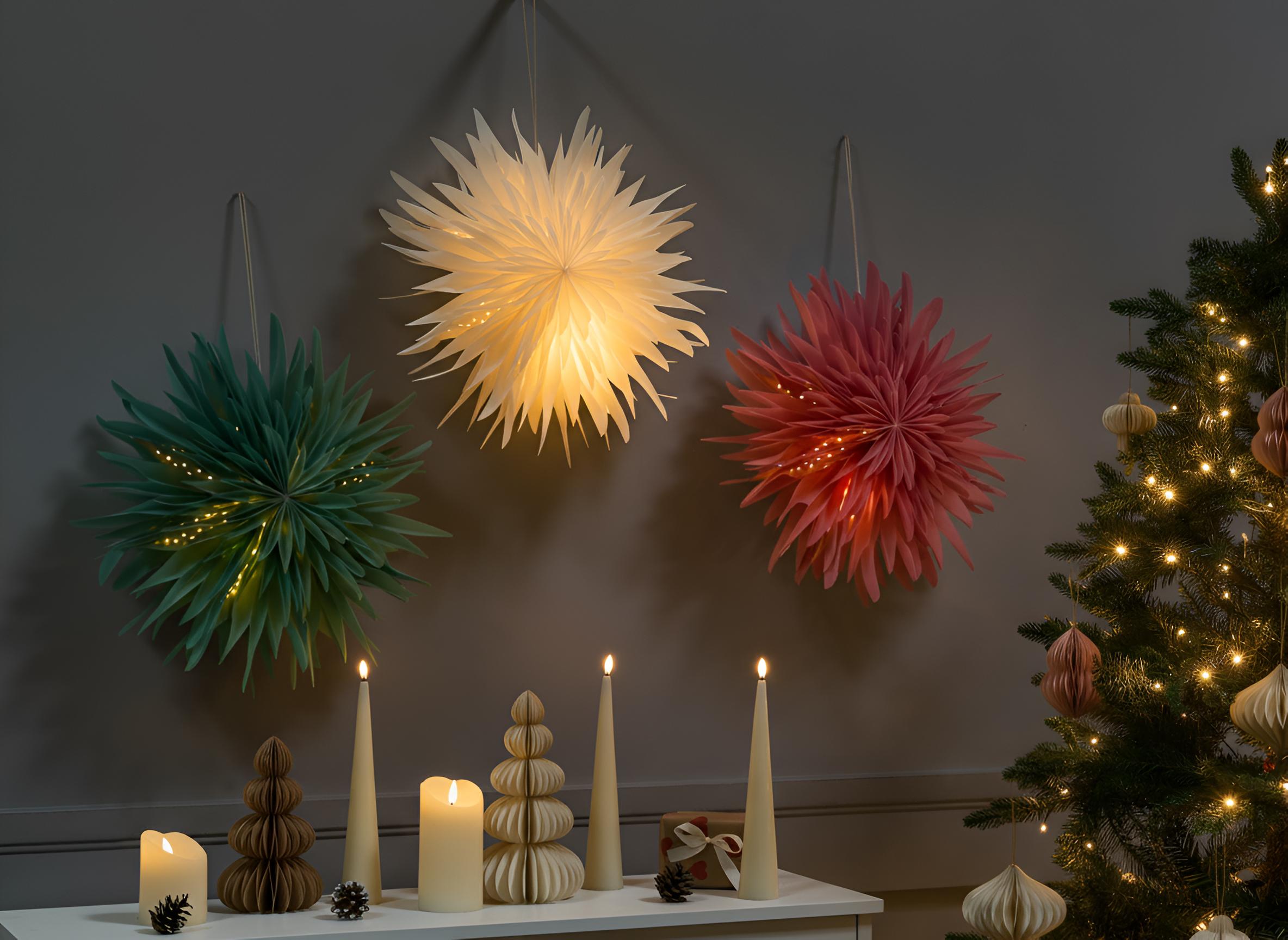 Set of 3 Hanging Decorations LED GROVLAN Star 41 cm Multicolour