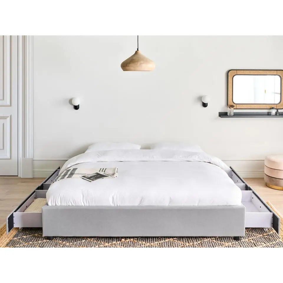 PRADES - Bed met opbergruimte - Lichtgrijs - 180 x 200 cm - Polyester