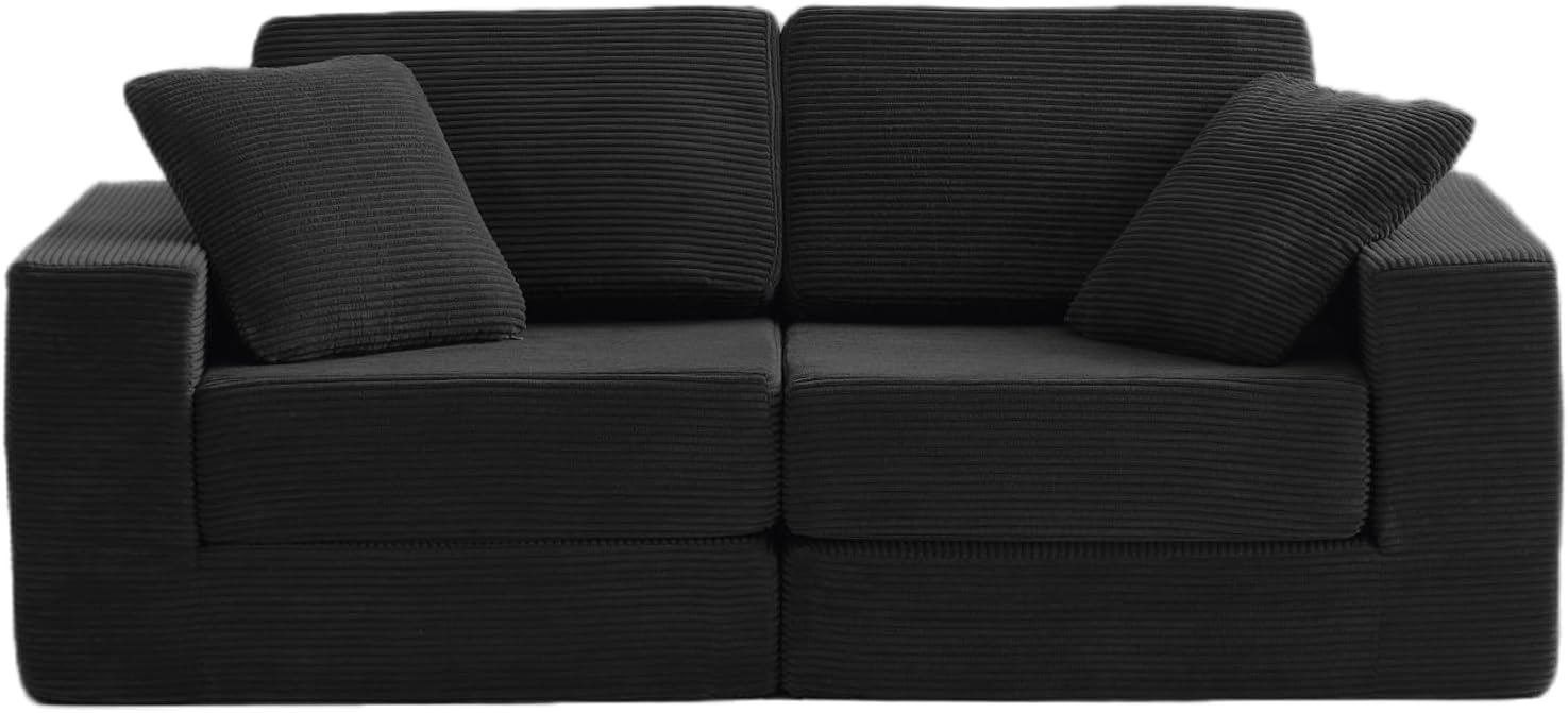 FILUXE Modular Sectional Sofa, Modern Modular Sofa Couch with Deep Seat，Comfy Cloud Couch, Sectional Couches for Living Room, Bedroom and Apartment，2-Seater，Black