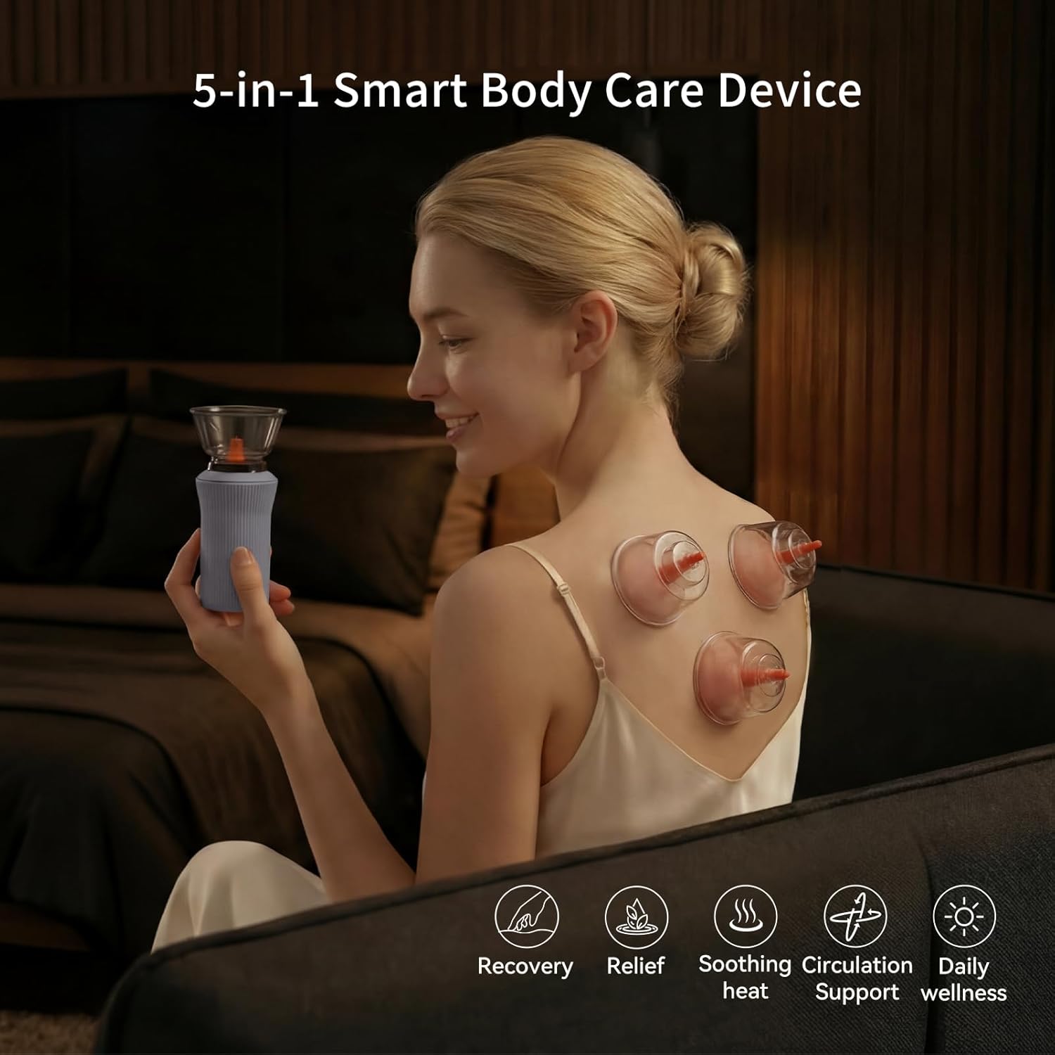 ZDEER 5-in-1 Electric Cupping Massager with Heat & Red Light Therapy, Smart Cupping Device with Dynamic Suction, 6 Suction & Heat Levels for Muscle Relaxation & Circulation, with 4 Cups & 2*10ml Oils