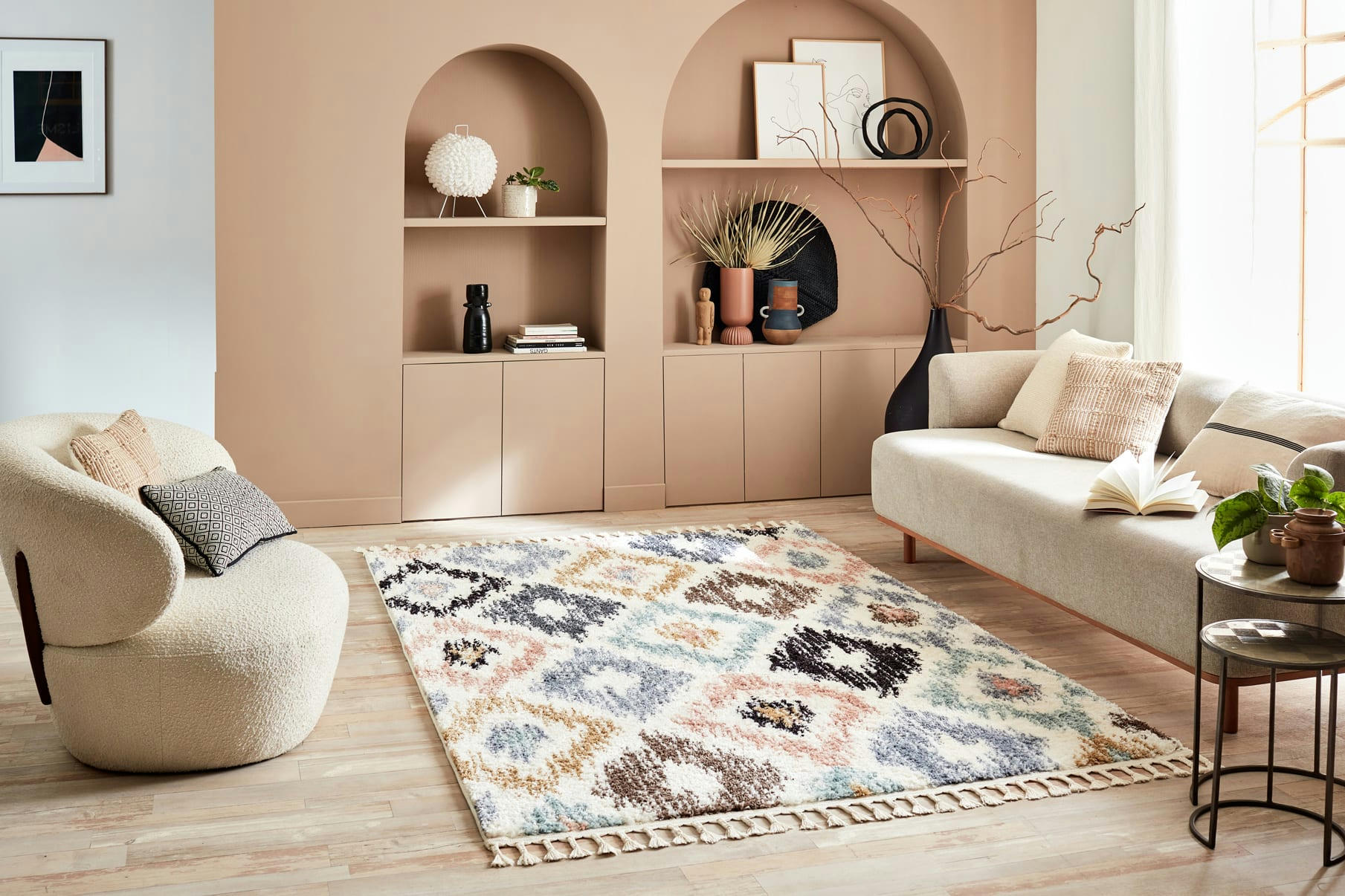 DELYA - Tapis salon berbere 200x290 multicolore motif géométrique losange