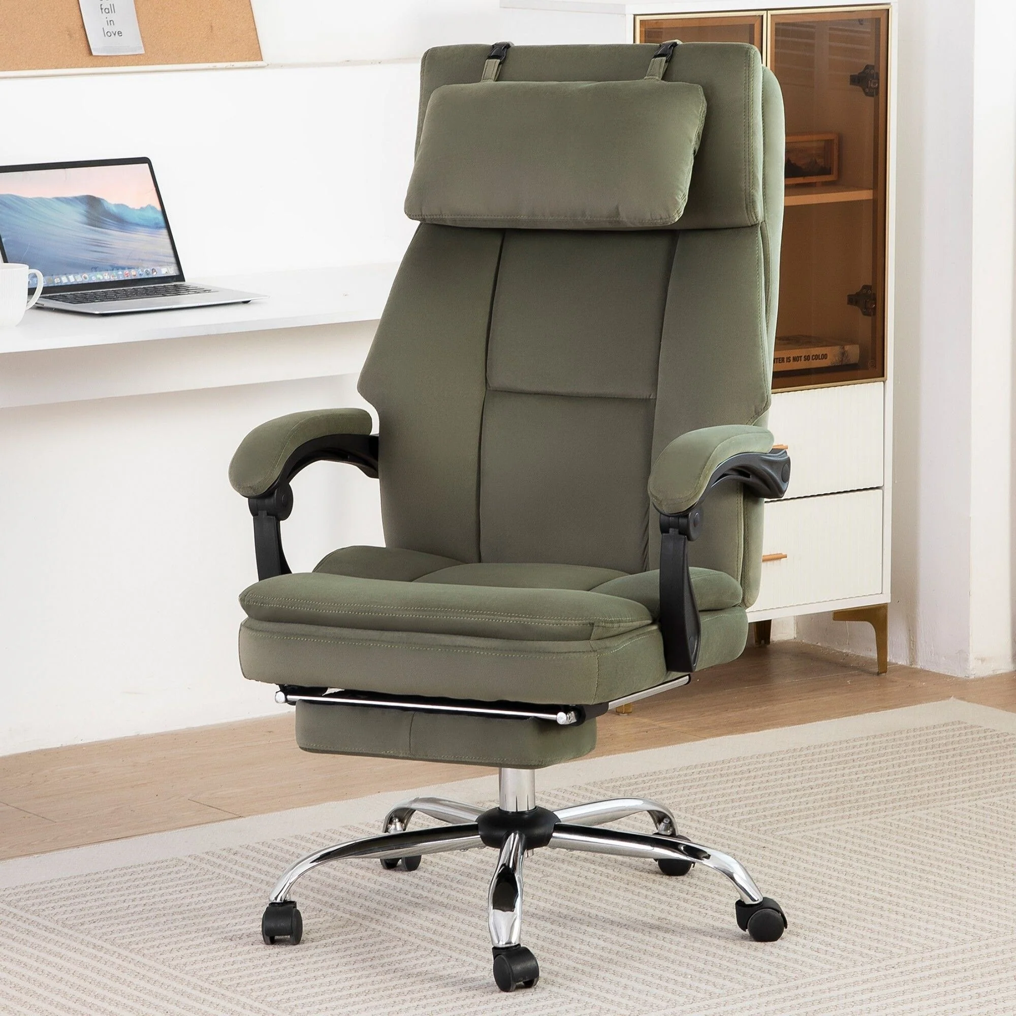 Modern Velvet Office Chair with Footrest Reclining Ergonomic Design