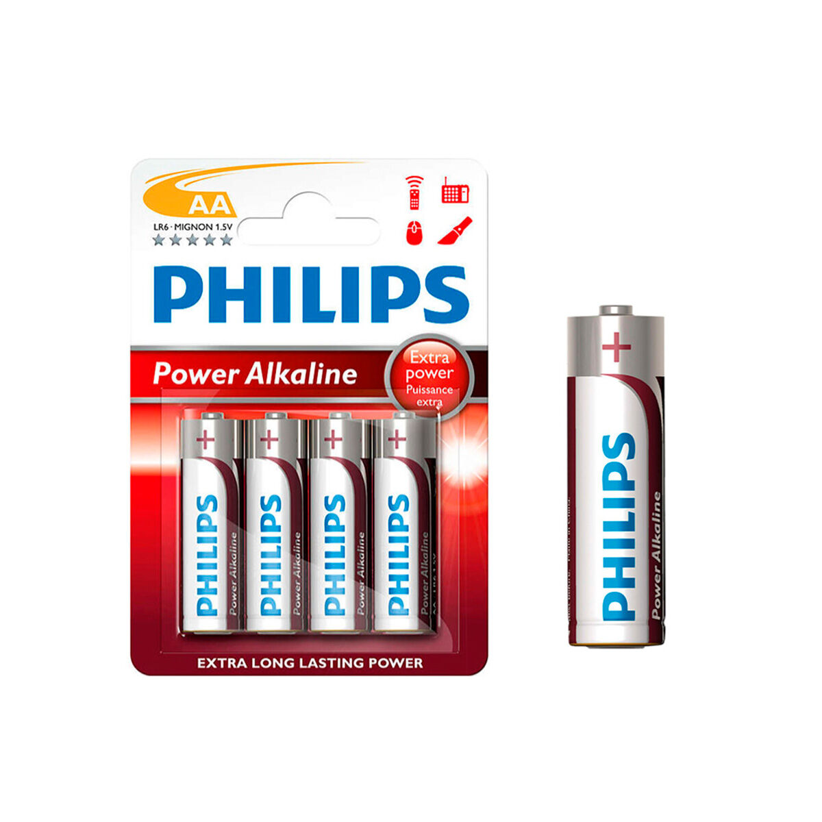 Conjunto de 4 pilhas alcalina Philips power LIFE lr06