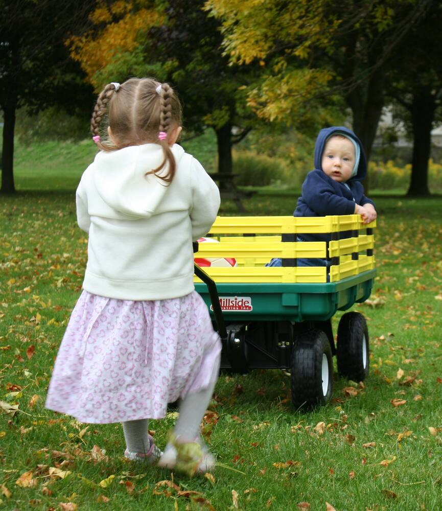 Millside Plastic Wagon Deck with Racks & Air Tires, Green/Yellow, 20-in x 38-in