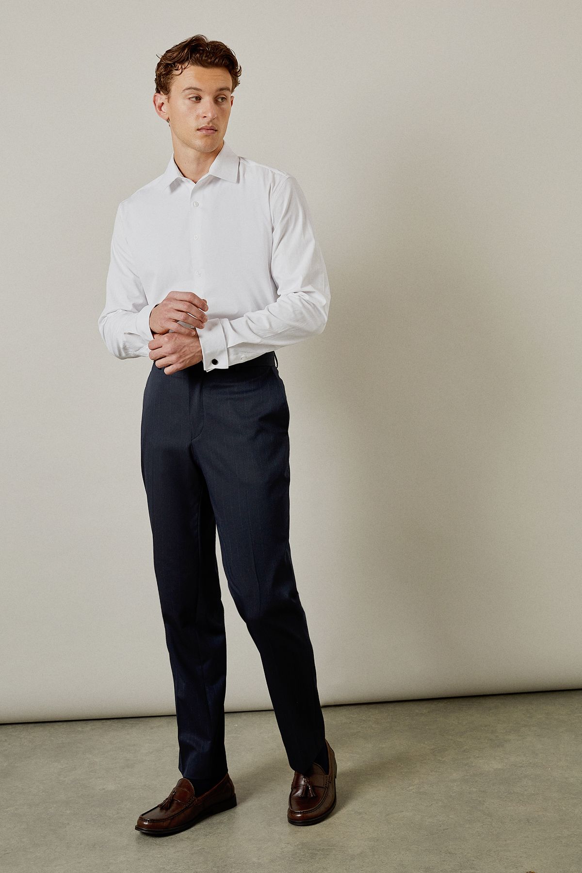 Burton White Easy Iron Double Cuff Slim Fit Shirt