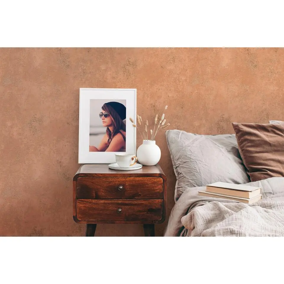 A.S. Cr&eacute;ation behang met structuur bruin en oranje - 53 cm x 10.05 m