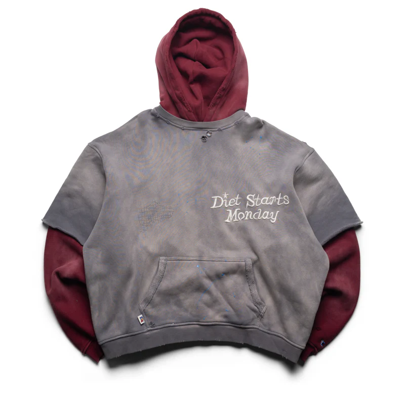 Diet Starts Monday Double Layer Hoodie - Washed Black/Maroon