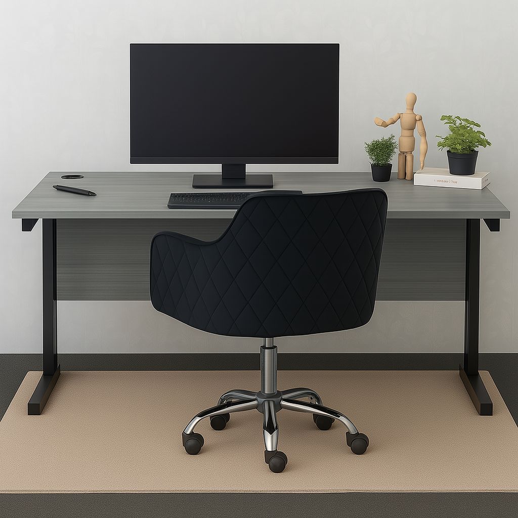 KOSY KOALA Grey Office Desk Set with Black Velvet Upholstered Chair Wooden Room Furniture